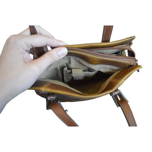Vintage Y2K Carryland Small Brown Leather Bag Bohemian Rustic Western Casual - Picture 6 of 12